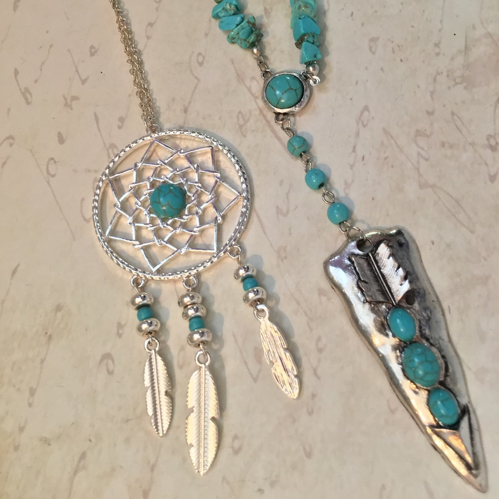 Boho Silver and Turquoise Necklace Bundle